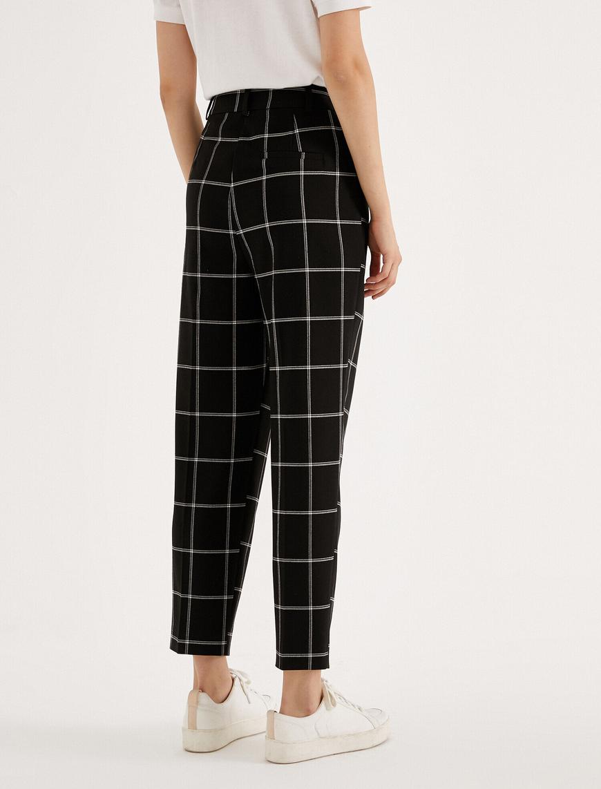   Yüksek Bel Ekoseli Oversize Pantolon