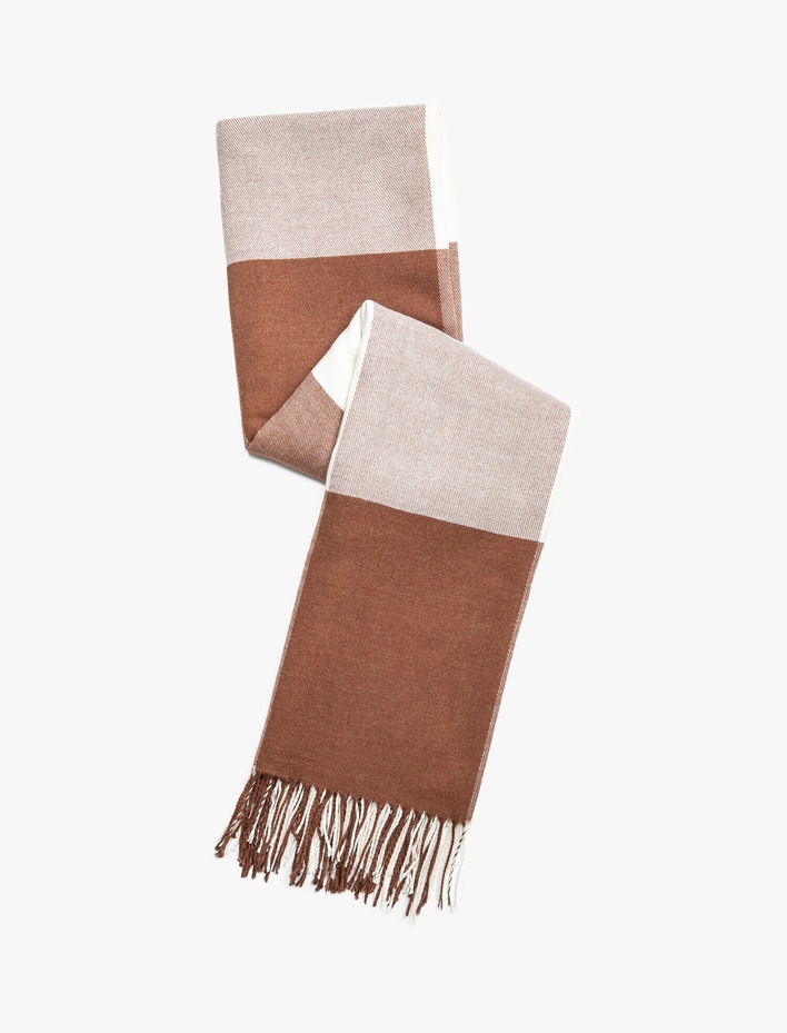 Kadın Blok Desenli Şal Püsküllü