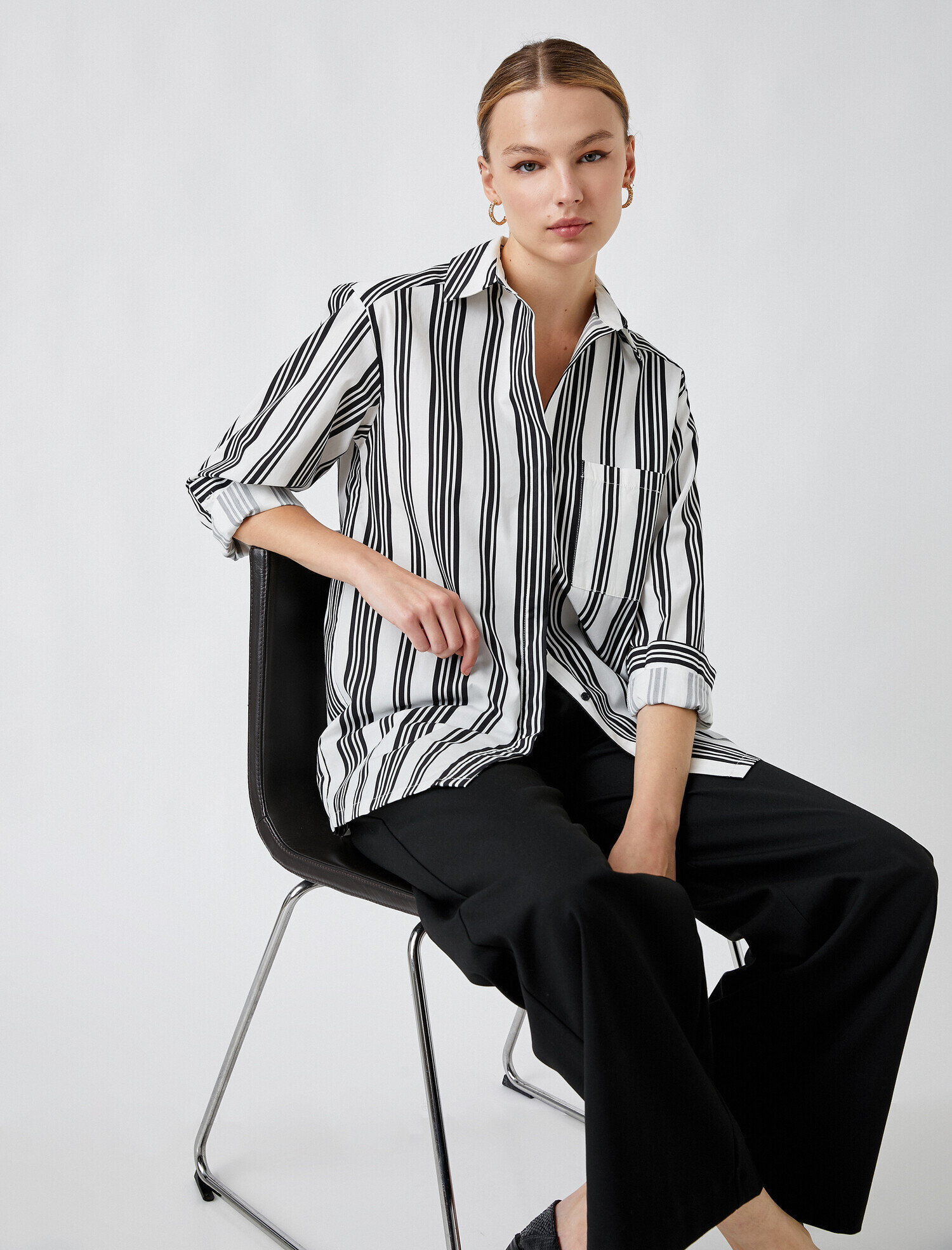   Çizgili Uzun Kollu Gömlek Pamuklu