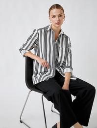 Çizgili Uzun Kollu Gömlek Pamuklu