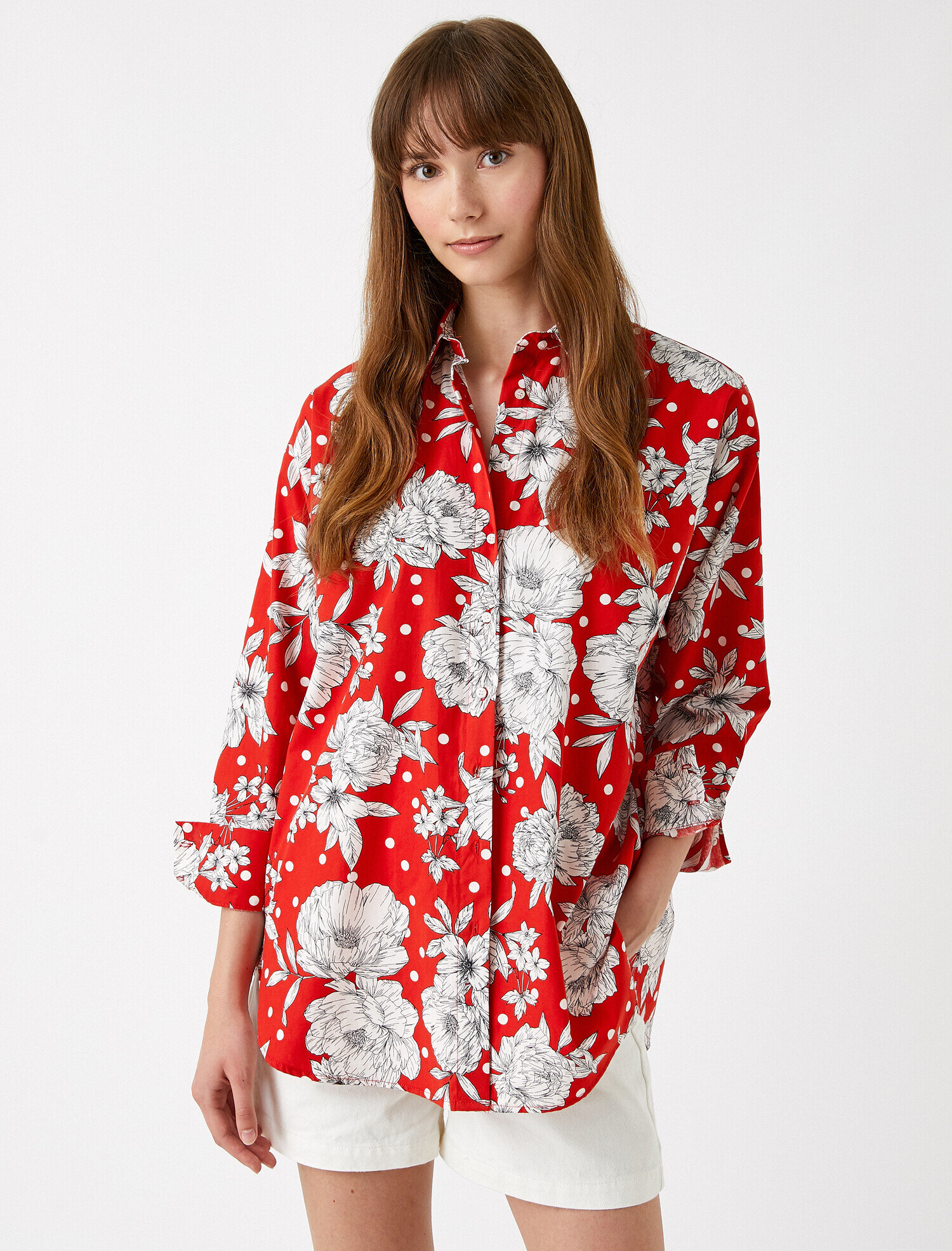   Çiçek Desenli Gömlek Uzun Kollu Pamuklu