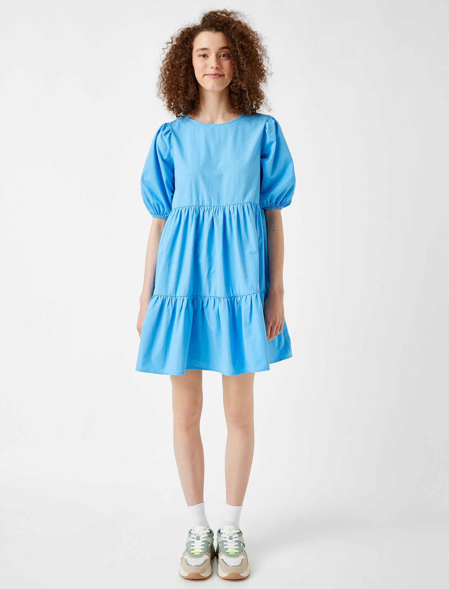   Kısa Kollu Elbise Pamuklu Poplin