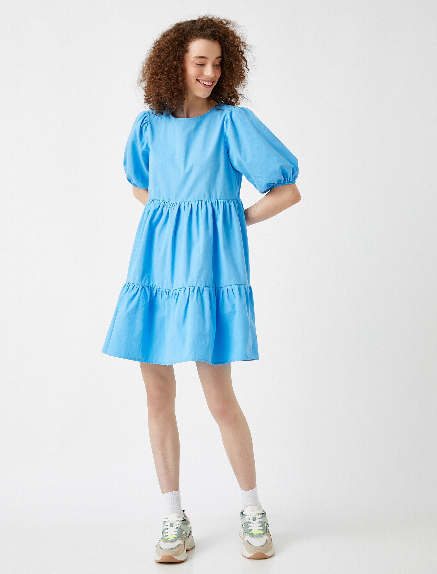   Kısa Kollu Elbise Pamuklu Poplin