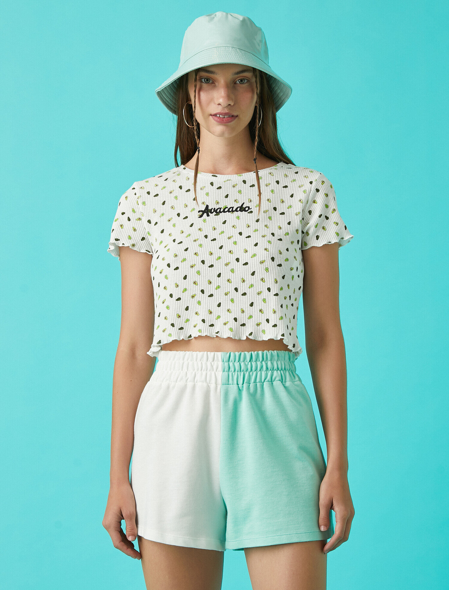   Desenli Crop Tişört Pamuklu