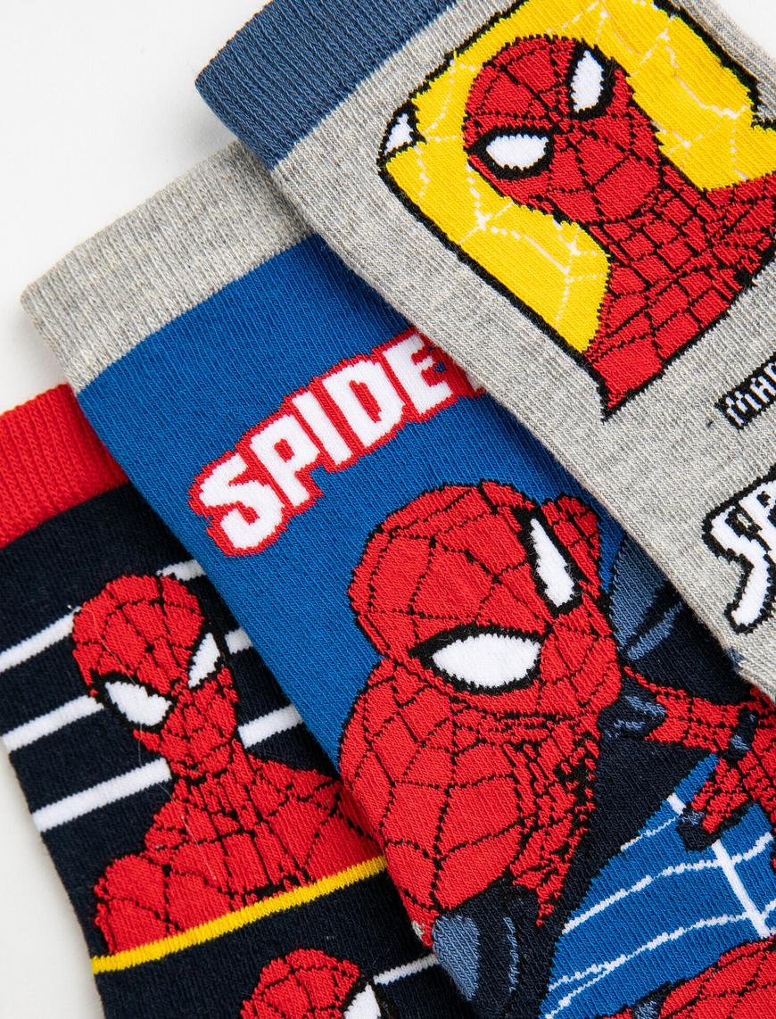 Erkek Çocuk Çoklu Spiderman Lisanslı Baskılı Çorap