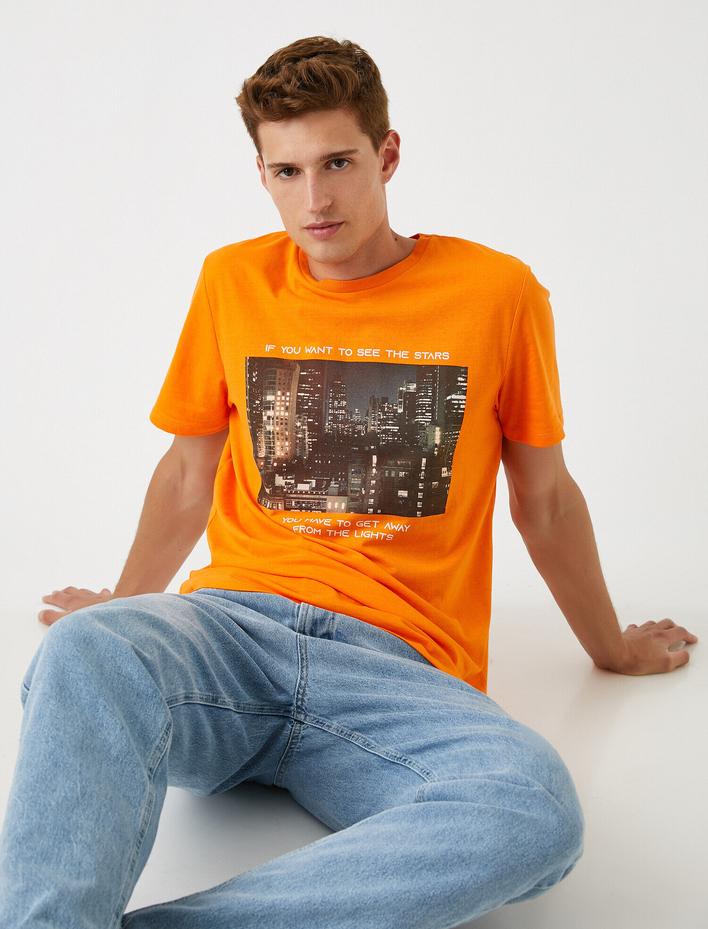  Baskılı Tişört Bisiklet Yaka