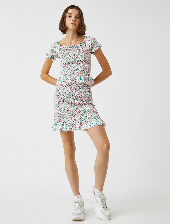  Çiçekli Gipeli Mini Etek