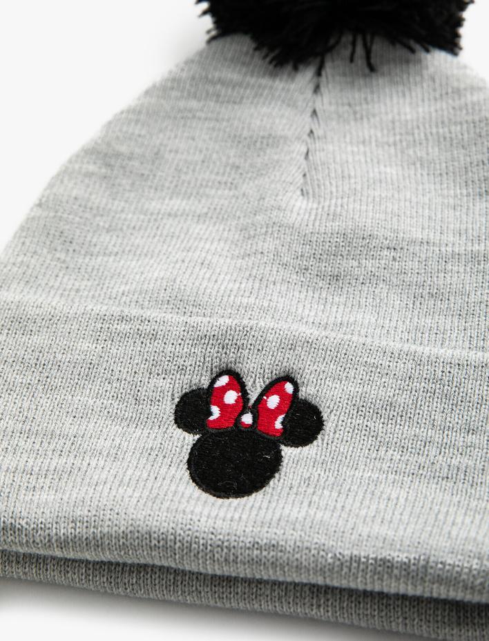 Kadın Mickey Mouse Lisanslı Baskılı Ponponlu Bere