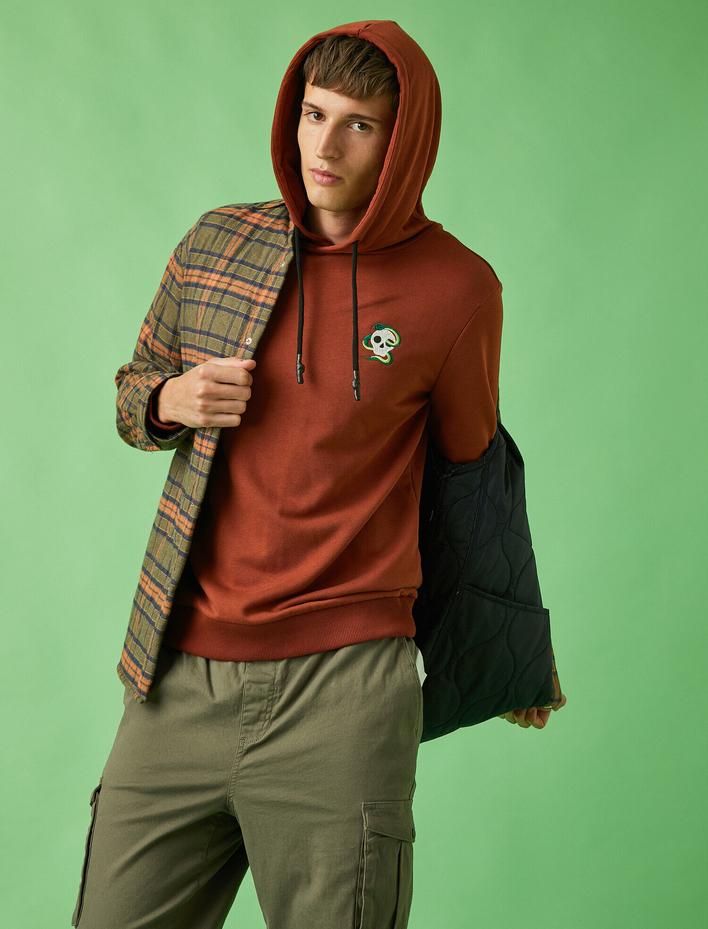  Kuru Kafa İşlemeli Kapşonlu Sweatshirt