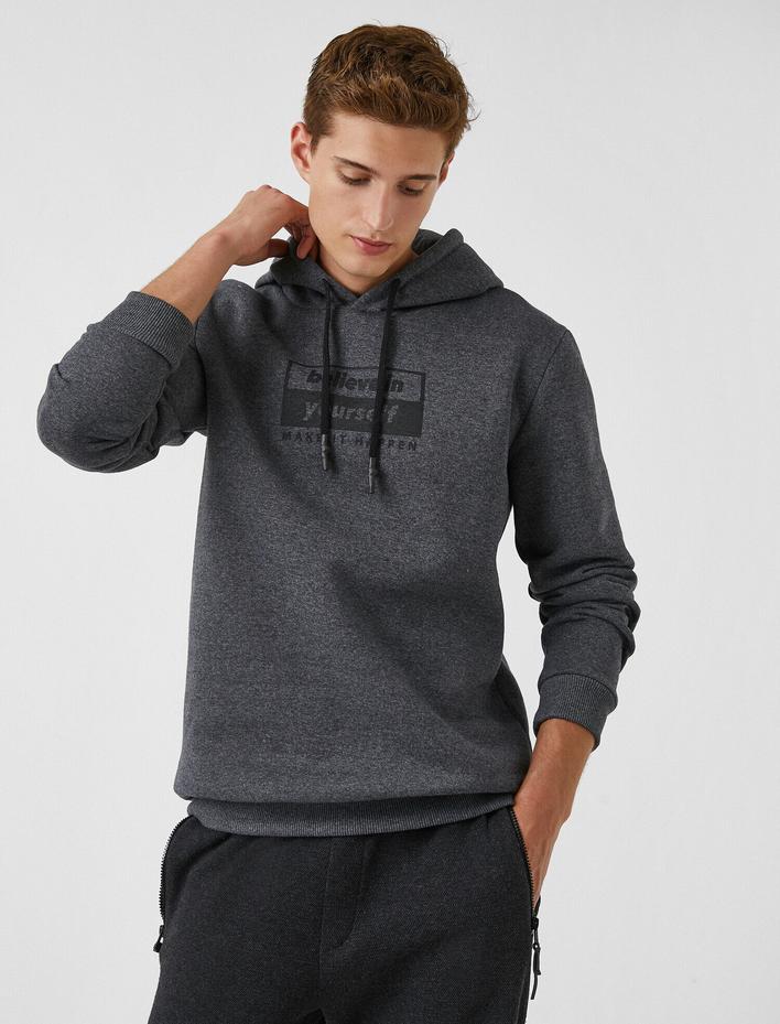  Baskılı Sweatshirt Kapşonlu