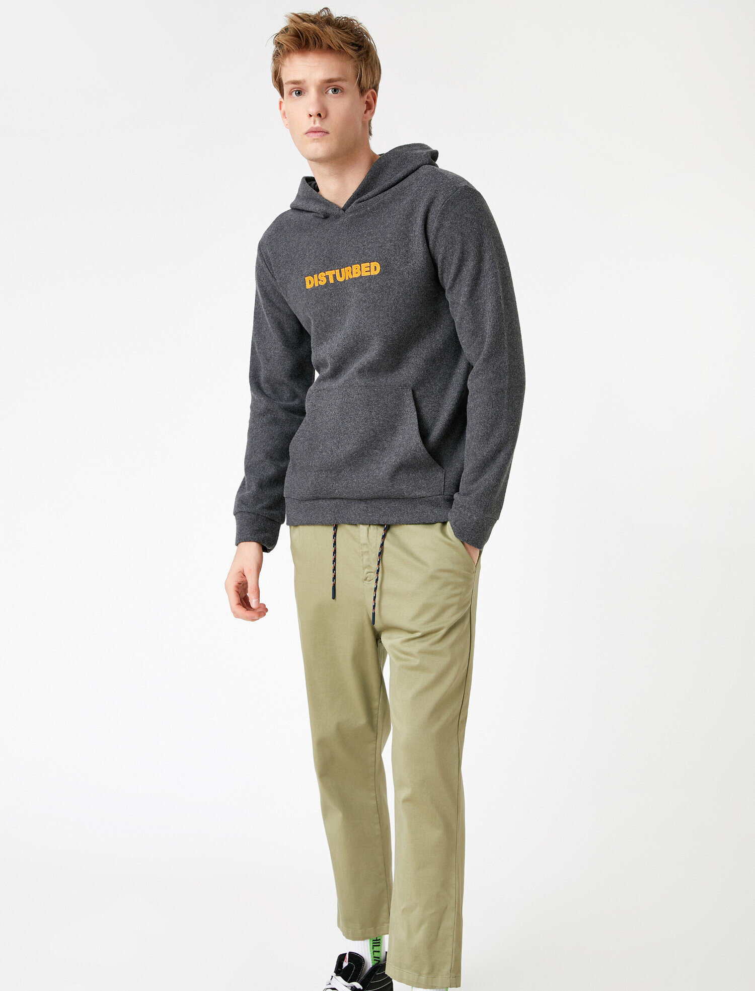   Slogan Baskılı Kapşonlu Sweatshirt Şardonlu