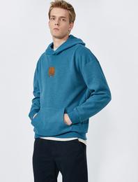 Ayı İşlemeli Oversize Fitilli Kapüşonlu Sweatshirt