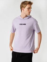 Kısa Kollu Baskılı Kapüşonlu Sweatshirt