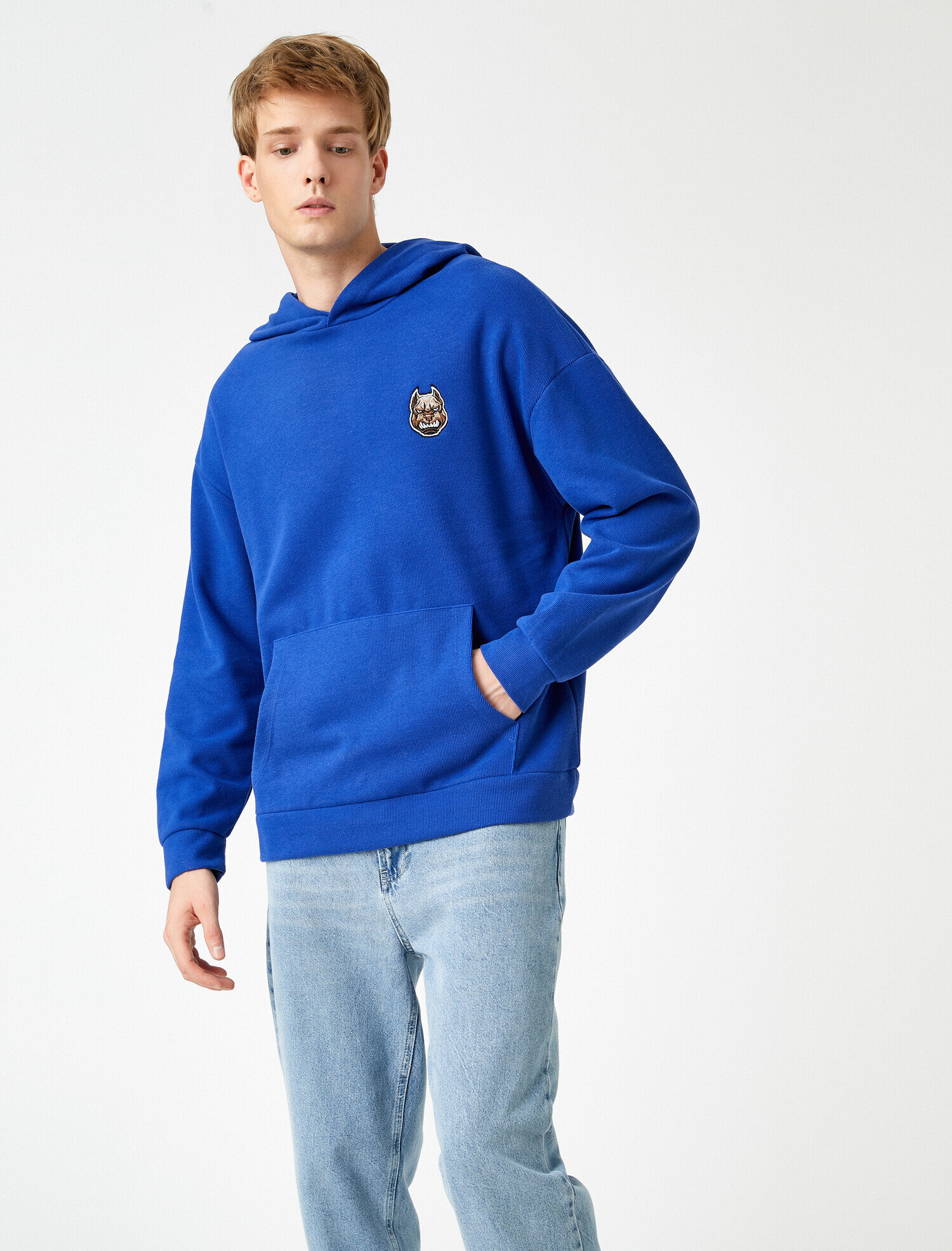   Minimal İşlemeli Sweatshirt Kapşonlu