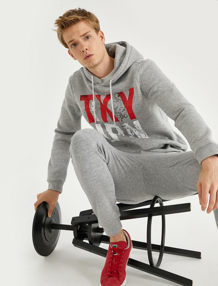  Baskılı Kapüşonlu Sweatshirt
