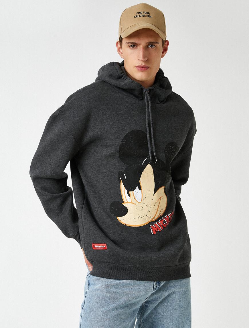   Oversize Mickey Mouse Kapşonlu Sweatshirt Lisanslı Baskılı