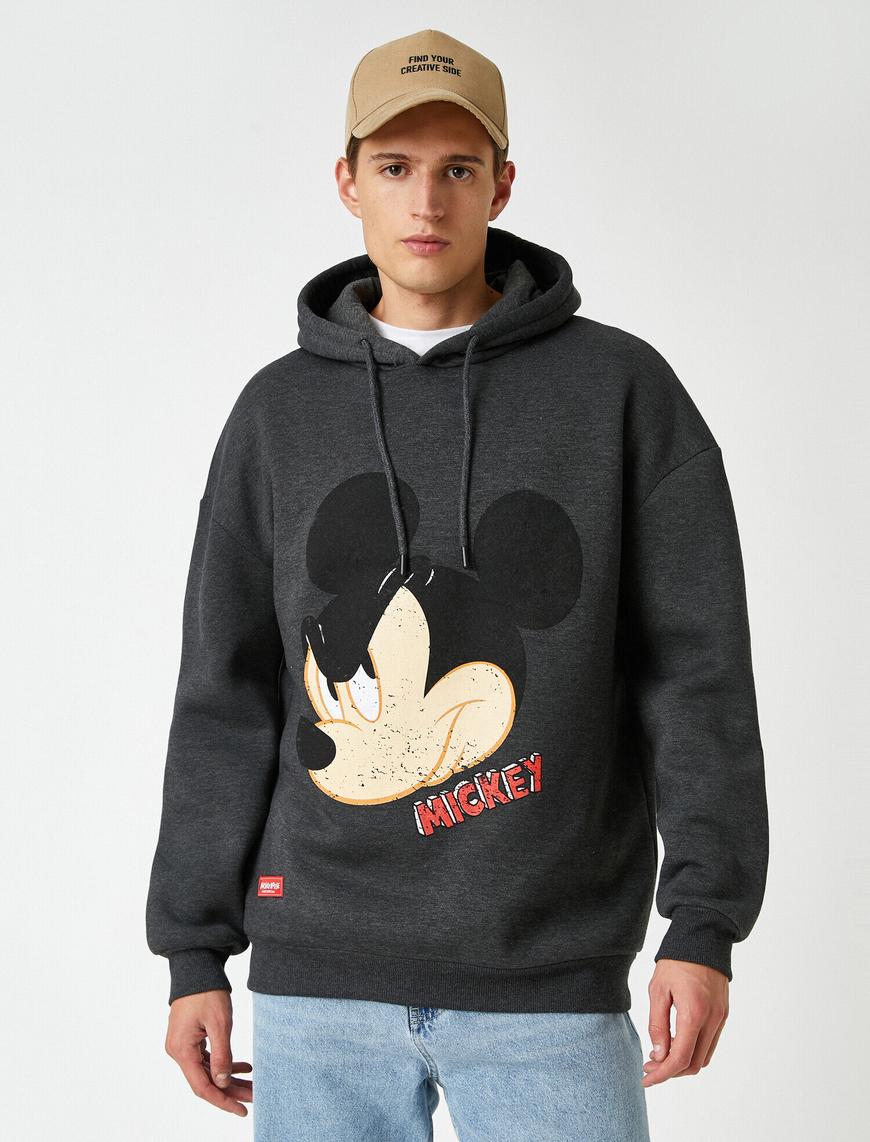   Oversize Mickey Mouse Kapşonlu Sweatshirt Lisanslı Baskılı