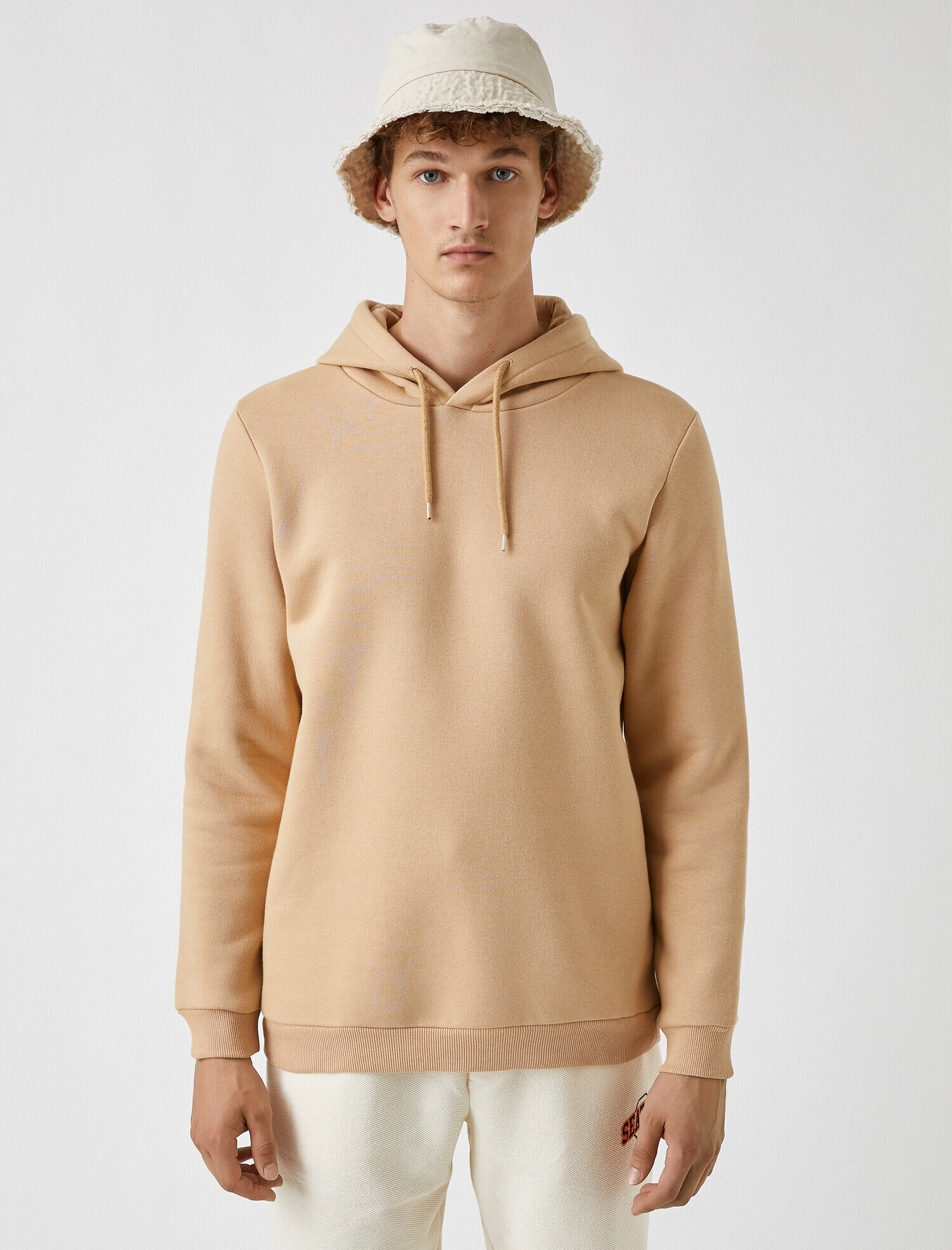 Basic Kapşonlu Sweatshirt Şardonlu