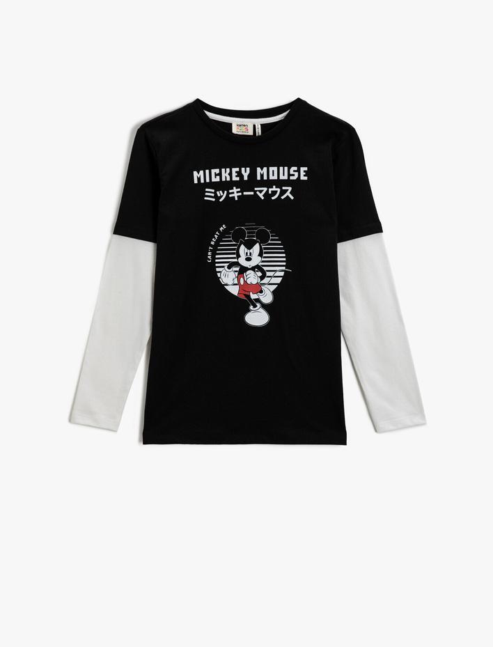 Erkek Çocuk Mickey Mouse Baskılı Tişört Uzun Kollu Bisiklet Yaka