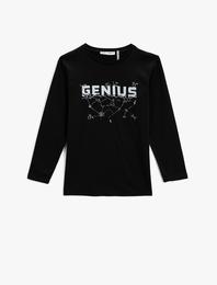 Genius Baskılı Tişört Uzun Kollu Bisiklet Yaka