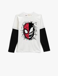 Spider Man Baskılı Tişört Uzun Kollu Bisiklet Yaka Lisanslı