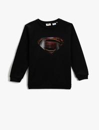 Superman Baskılı Sweatshirt Bisiklet Yaka Lisanslı