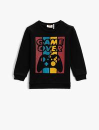 Baskılı Sweatshirt Bisiklet Yaka Pamuklu