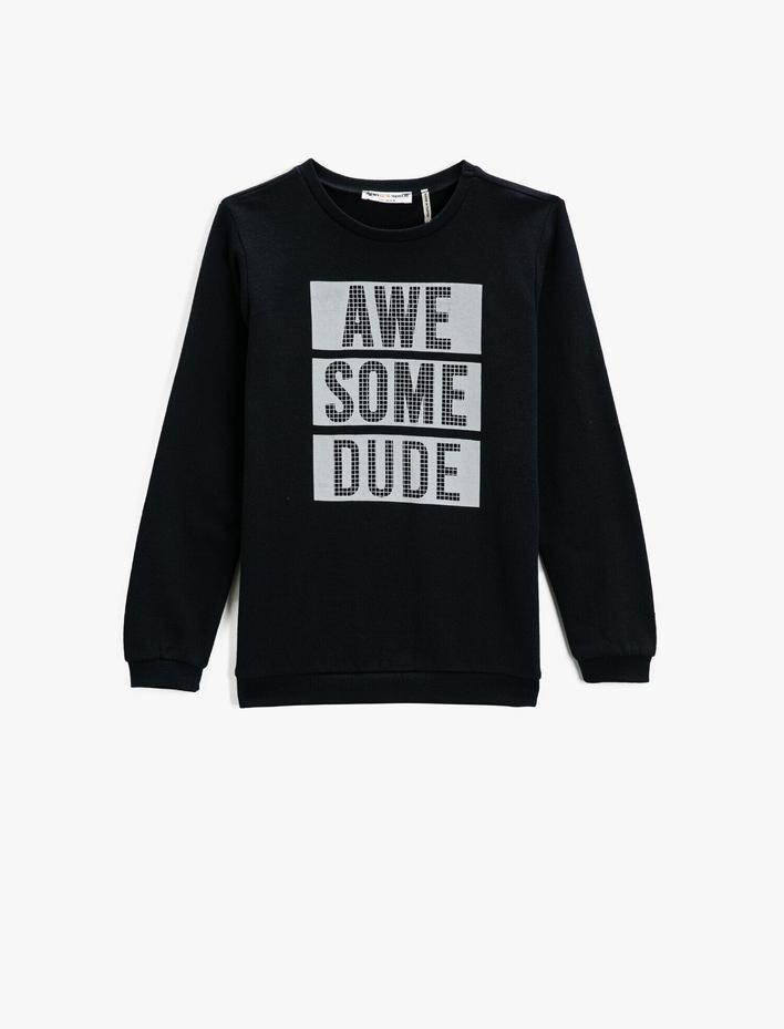Erkek Çocuk Baskılı Sweatshirt Uzun Kollu Bisiklet Yaka