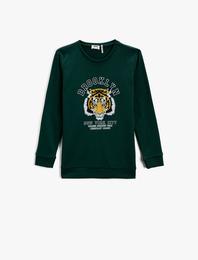 Brooklyn Baskılı Sweatshirt Uzun Kollu Bisiklet Yaka