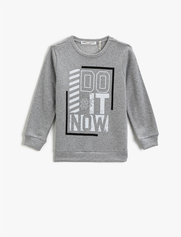 Erkek Çocuk Uzun Kollu Bisiklet Yaka Baskılı Sweatshirt Erkek Çocuk