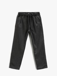 Çizgili Kumaş Pantolon Beli Lastikli