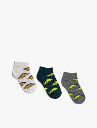 Dinozor Desenli Patik Çorap Seti Çoklu