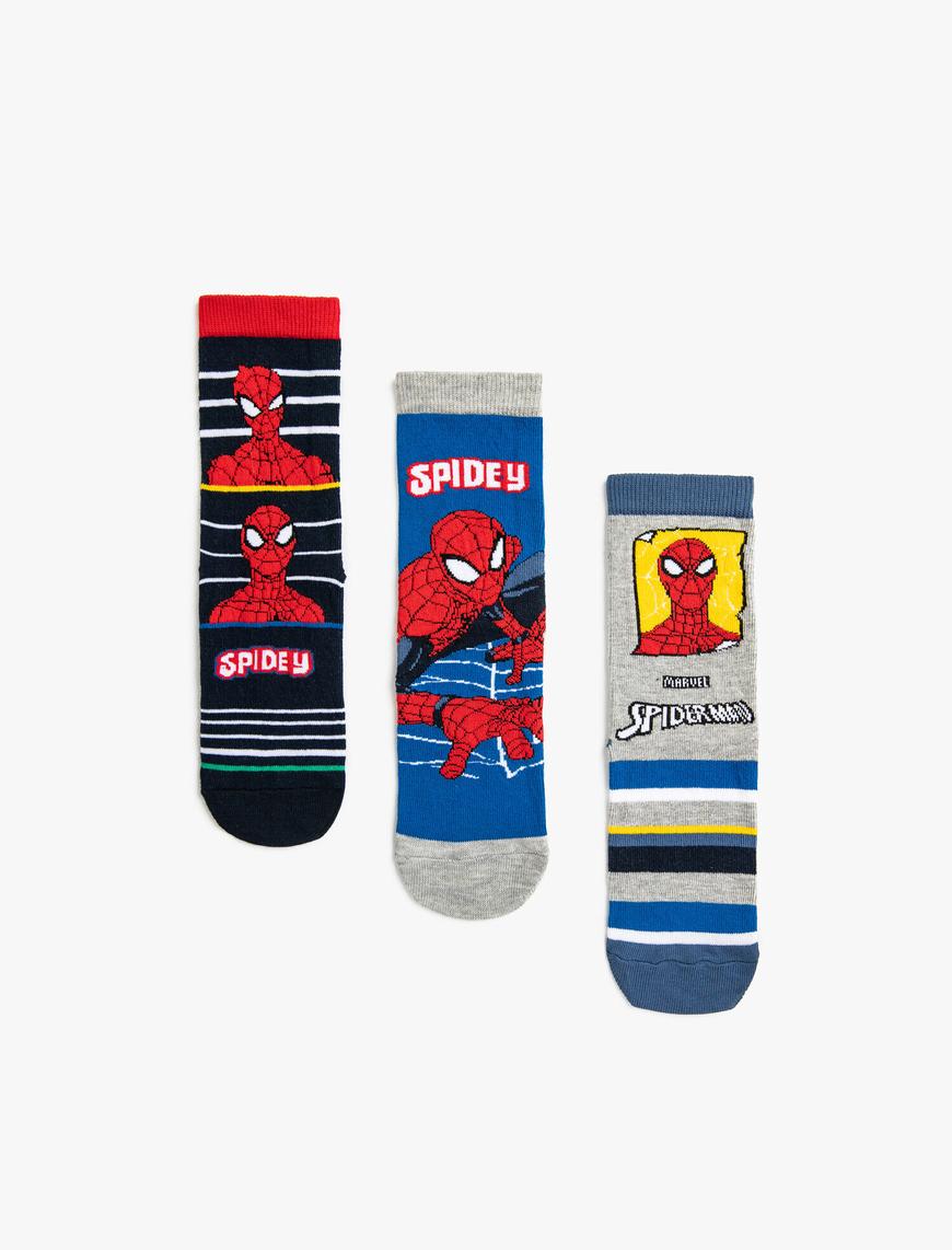  Erkek Çocuk Çoklu Spiderman Lisanslı Baskılı Çorap