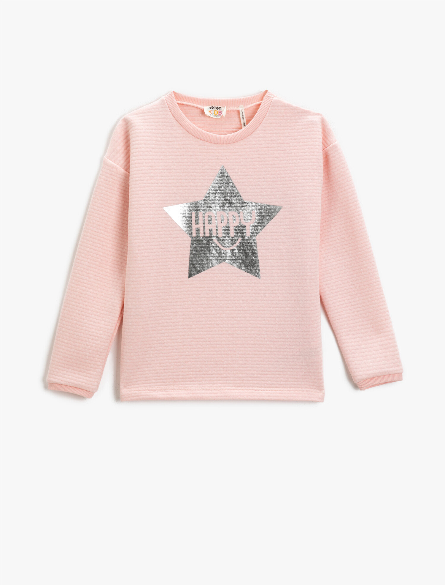  Kız Çocuk Parlak Baskılı Sweatshirt Uzun Kollu Bisiklet Yaka