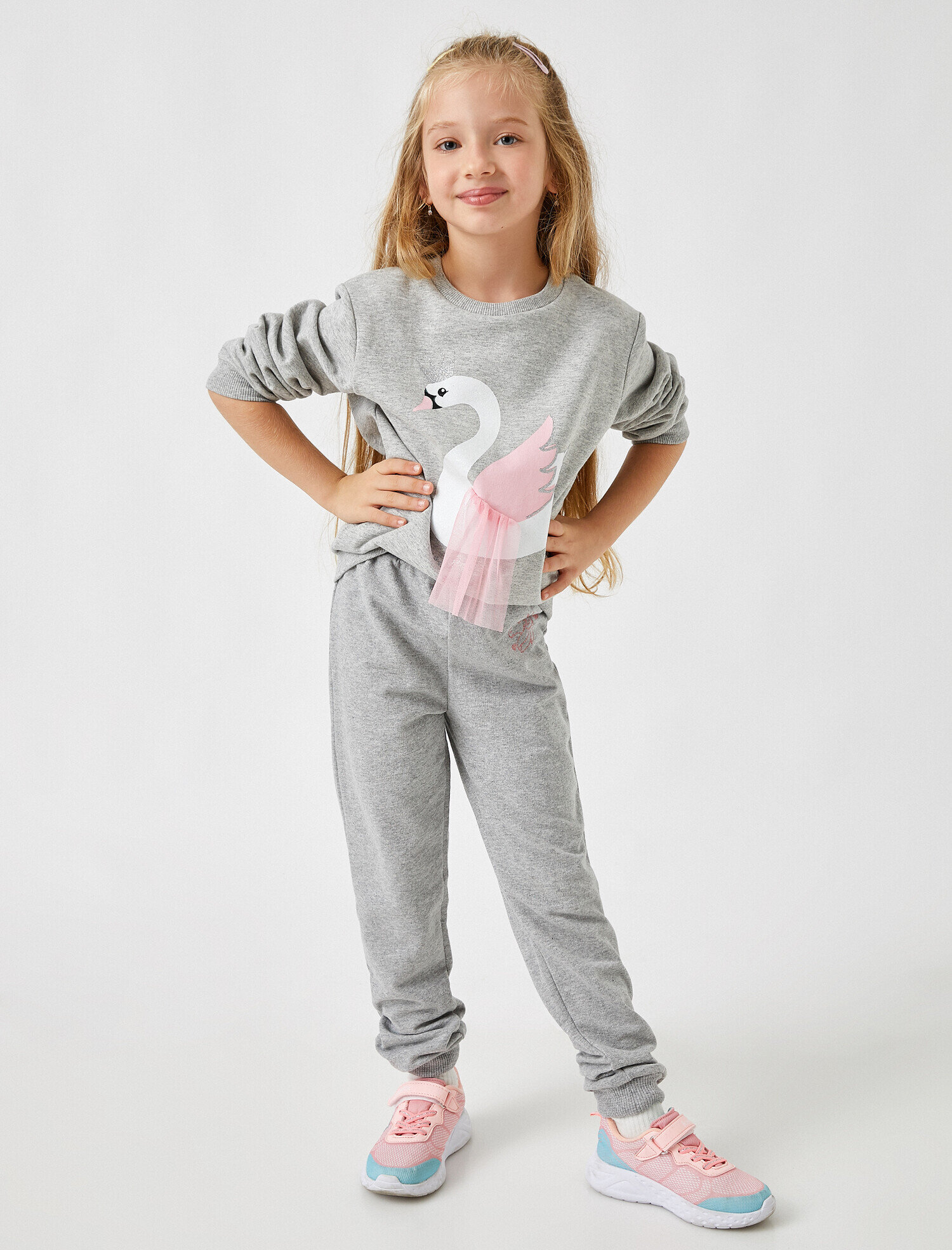  Kız Çocuk Hayvan Baskılı Sweatshirt Bisiklet Yaka Uzun Kollu