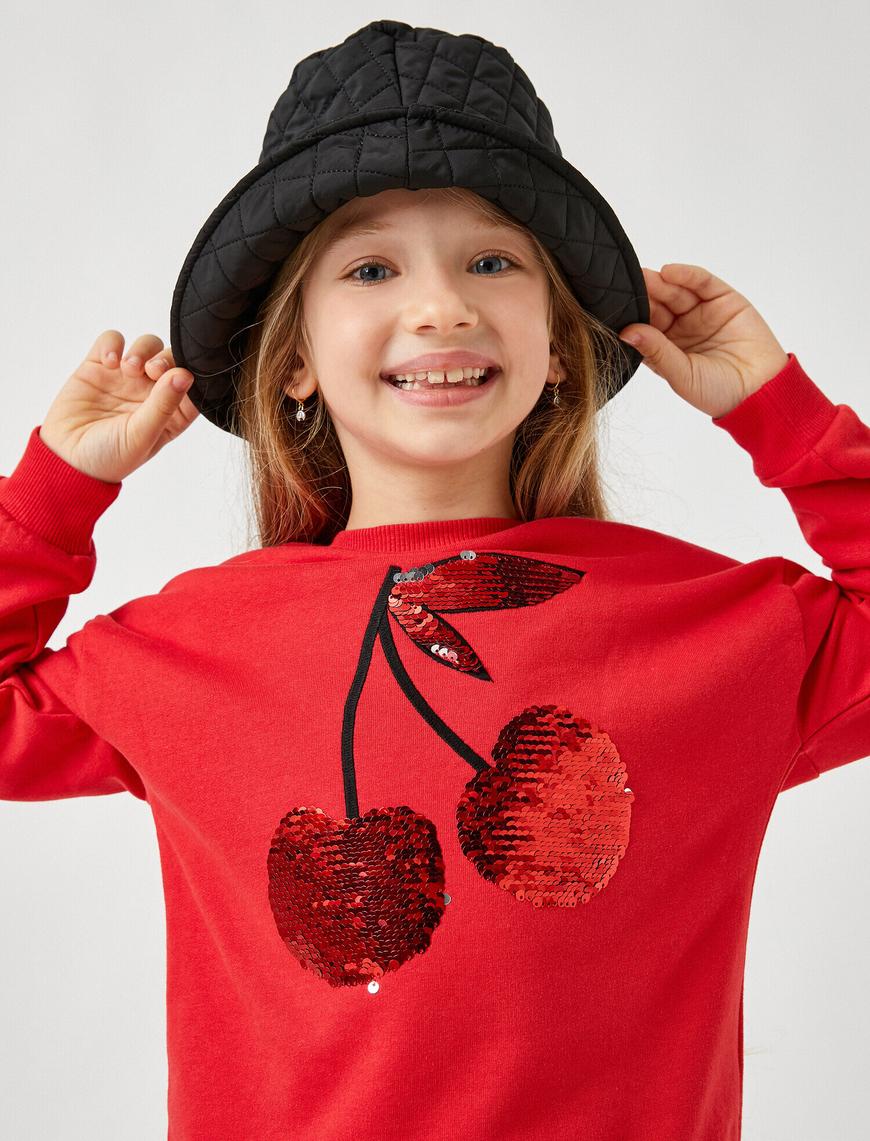  Kız Çocuk Pullu Kiraz Desenli Sweatshirt