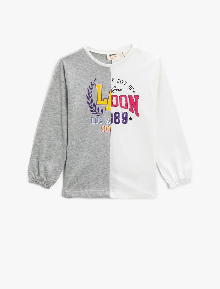 Kız Çocuk Baskılı Bisiklet Yaka Uzun Kollu Tişört