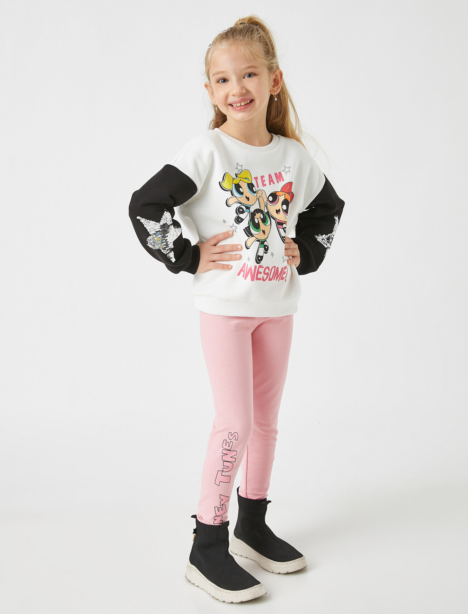  Kız Çocuk Looney Tunes Lisanslı Baskılı Beli Lastikli Tayt