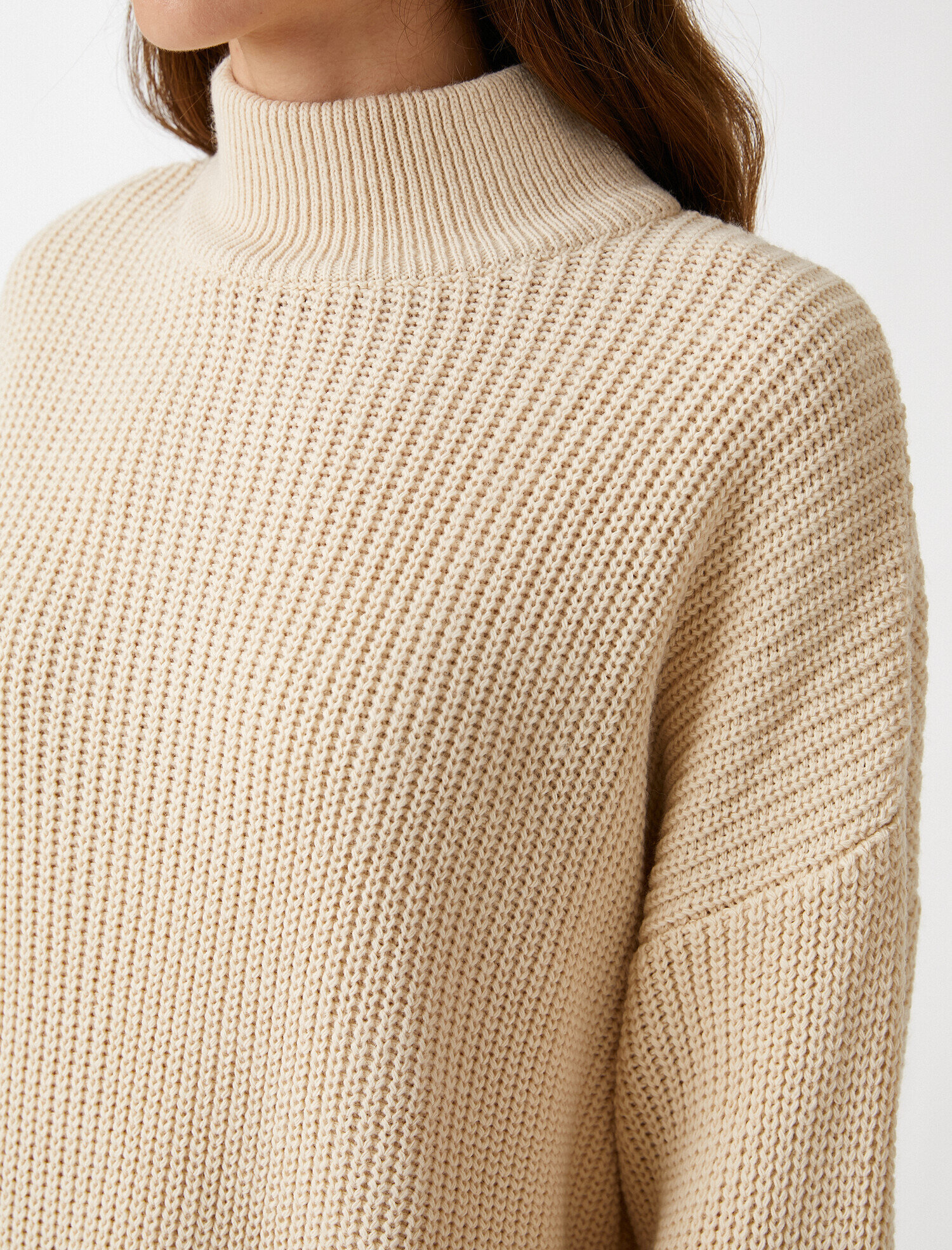   Balıkçı Yaka Oversize Kazak Triko Kaşmir Dokulu