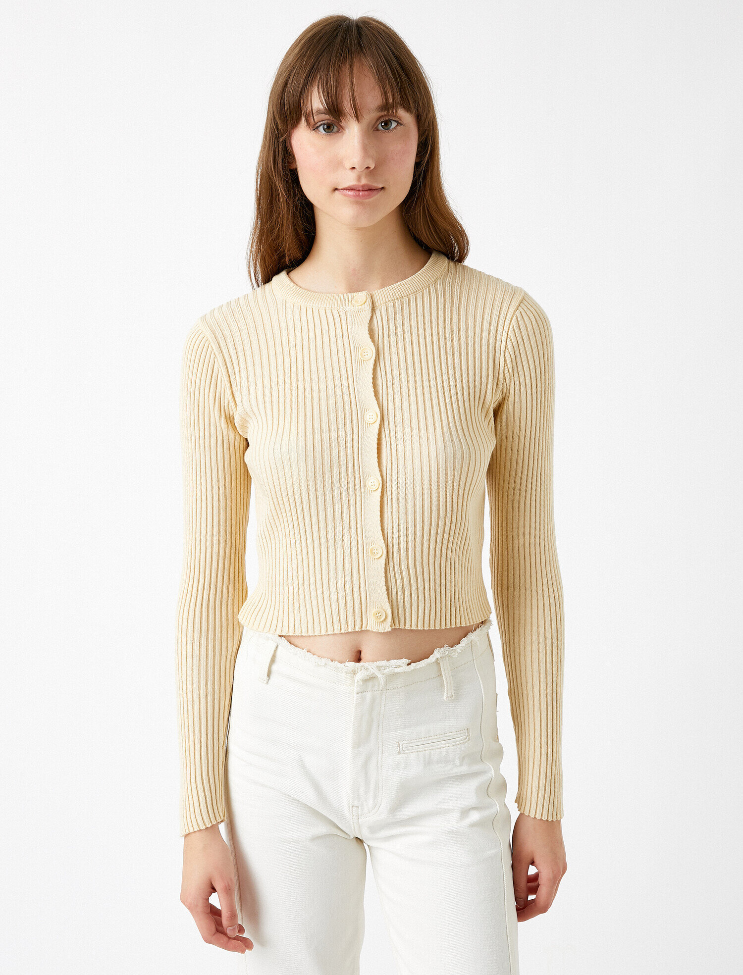   Düğme Detaylı Uzun Kollu Basic Triko Hırka