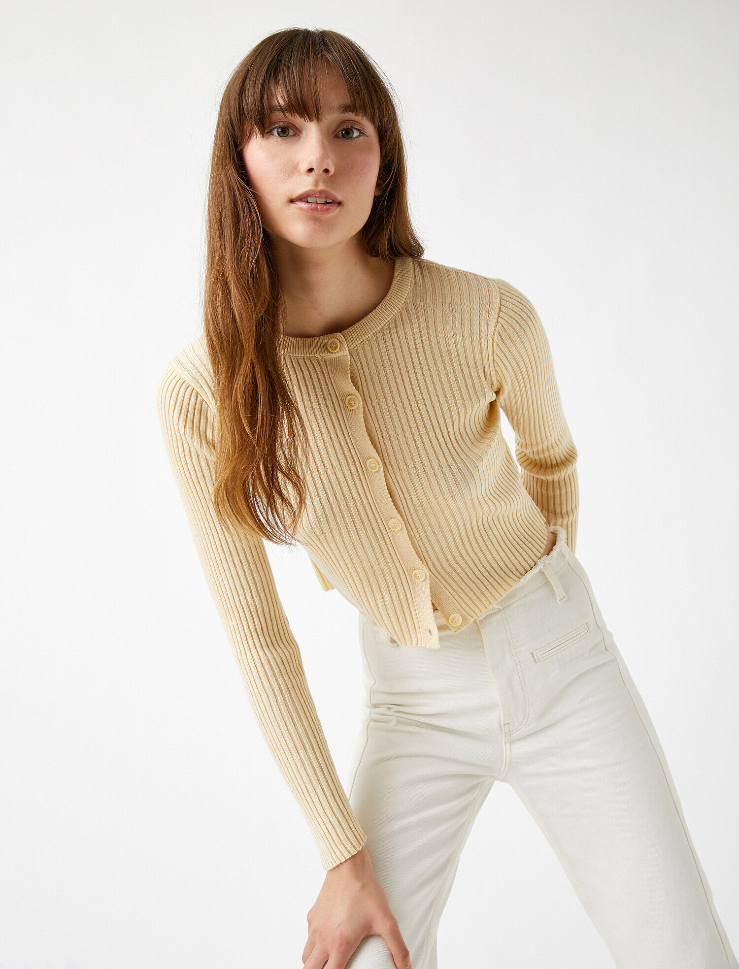   Düğme Detaylı Uzun Kollu Basic Triko Hırka