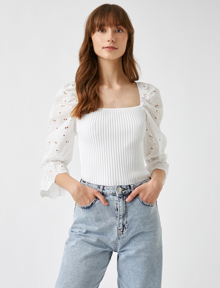  Karpuz Kol Triko Kazak Kolları İşlemeli