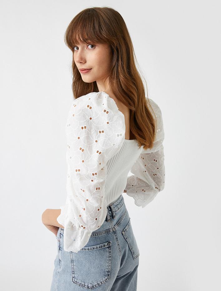  Karpuz Kol Triko Kazak Kolları İşlemeli