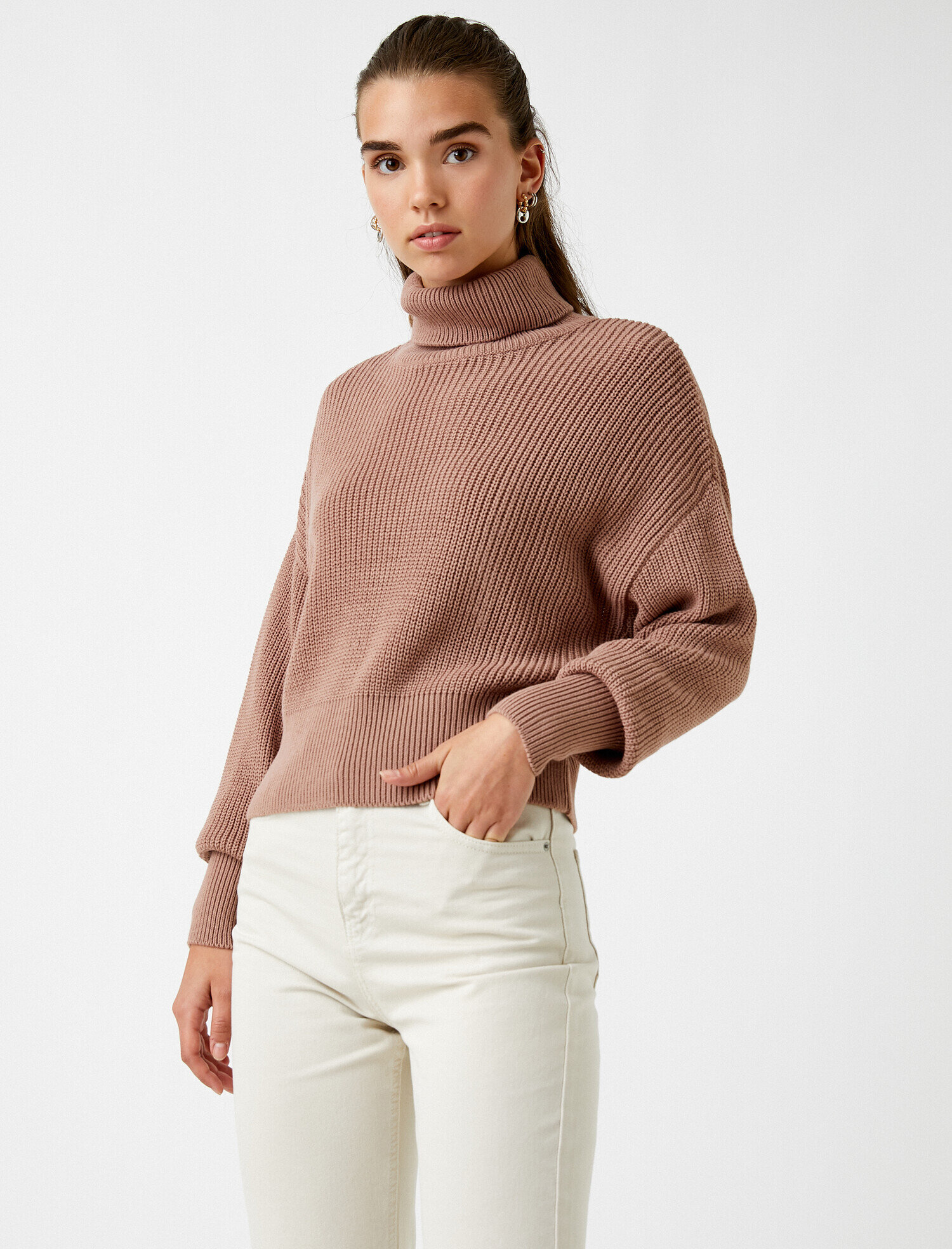   Balıkçı Yaka Oversize Uzun Kollu Kazak