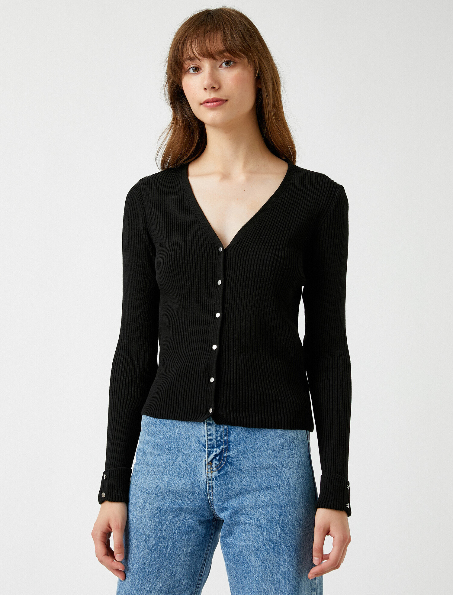   Ribanalı Triko Hırka Düğmeli