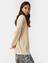 Balıkçı Yaka Oversize Kazak Triko Kaşmir Dokulu