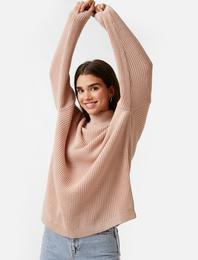 Balıkçı Yaka Oversize Kazak Triko Kaşmir Dokulu