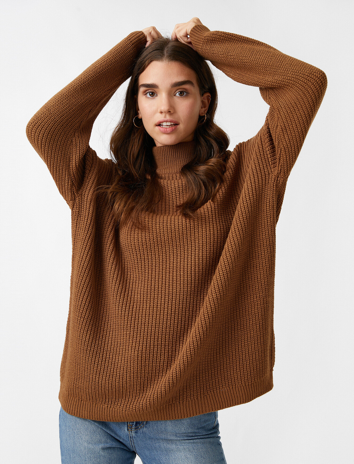   Balıkçı Yaka Oversize Kazak Triko Kaşmir Dokulu