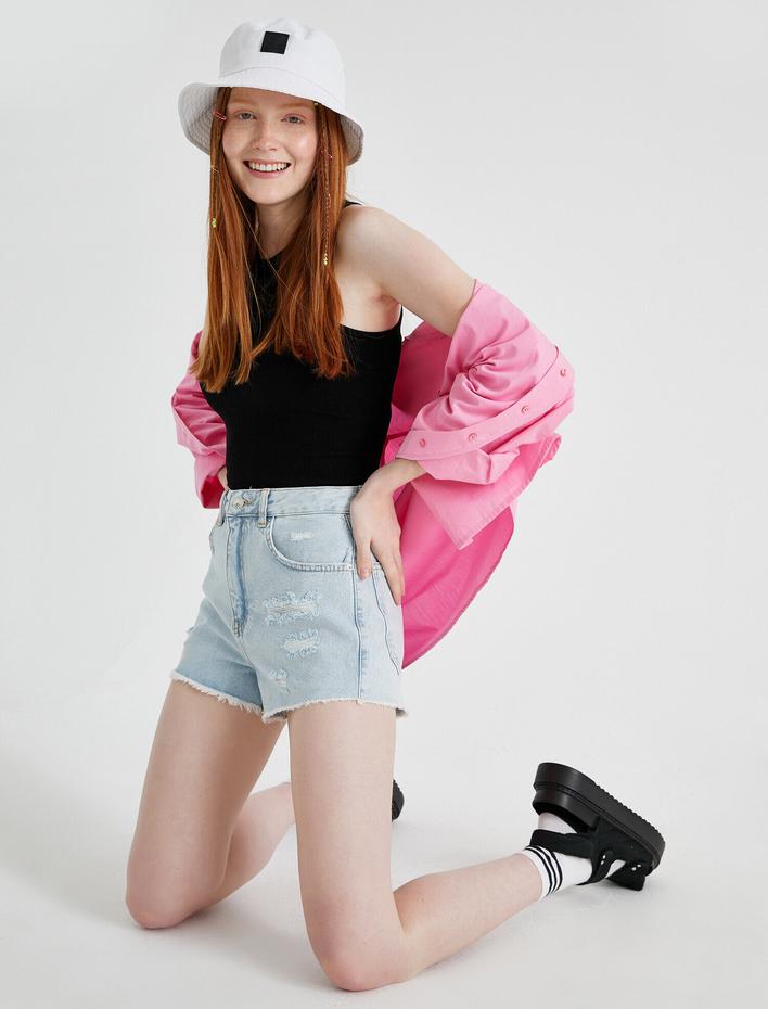  Yüksek Bel Kot Şort