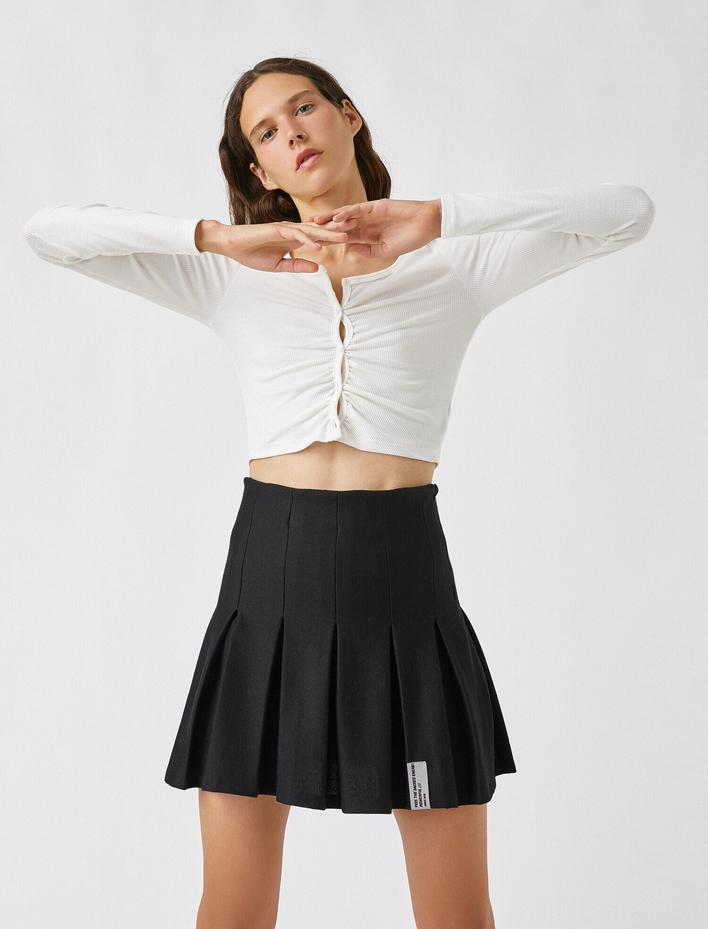  Uzun Kollu Tişört Crop Büzgülü